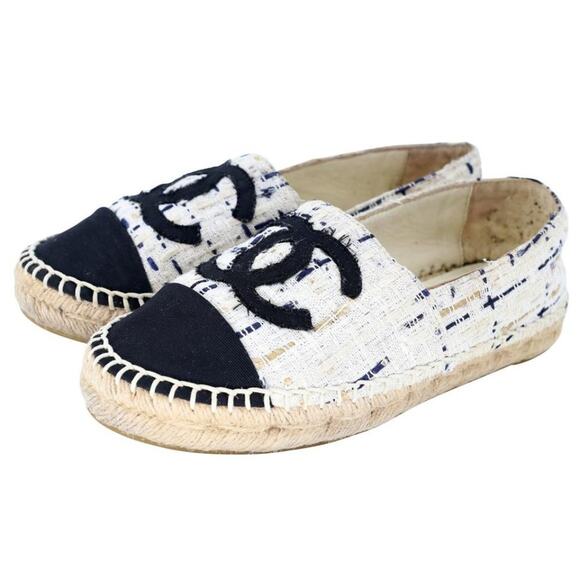 Chanel Espadrille 35 Tweed Leather Cap Toe Flats CC-S0207P-C039 - Picture 4 of 12